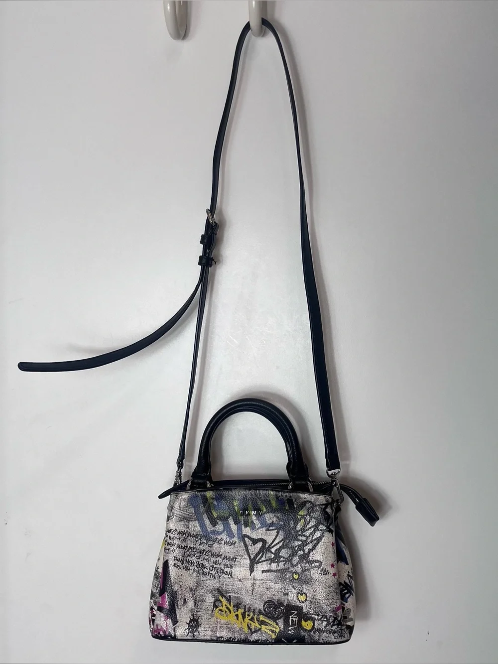 DKNY Bryant Park TZ Graffiti Print Crossbody Bag Art Strap Mini Zip Edgy Y2K
